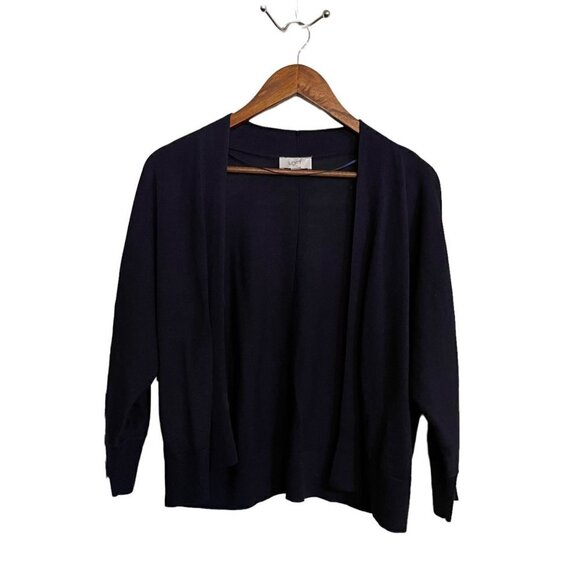LOFT Womens Blue Ribbed Trim Semi Cropped Y2K Cardigan Sweater Size Medium - Picture 1 of 5
